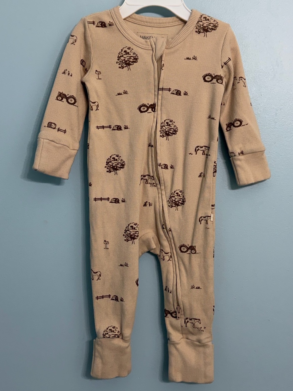 Infant Unisex 6-12 Mo Sleep & Play Coverall Horse Farm Tractor Zip Pajamas
